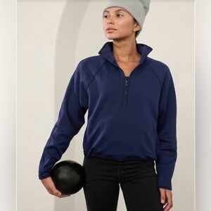 Athleta Altitude Navy 1/2 Zip Mock Neck Fleece Pullover Sweatshirt S